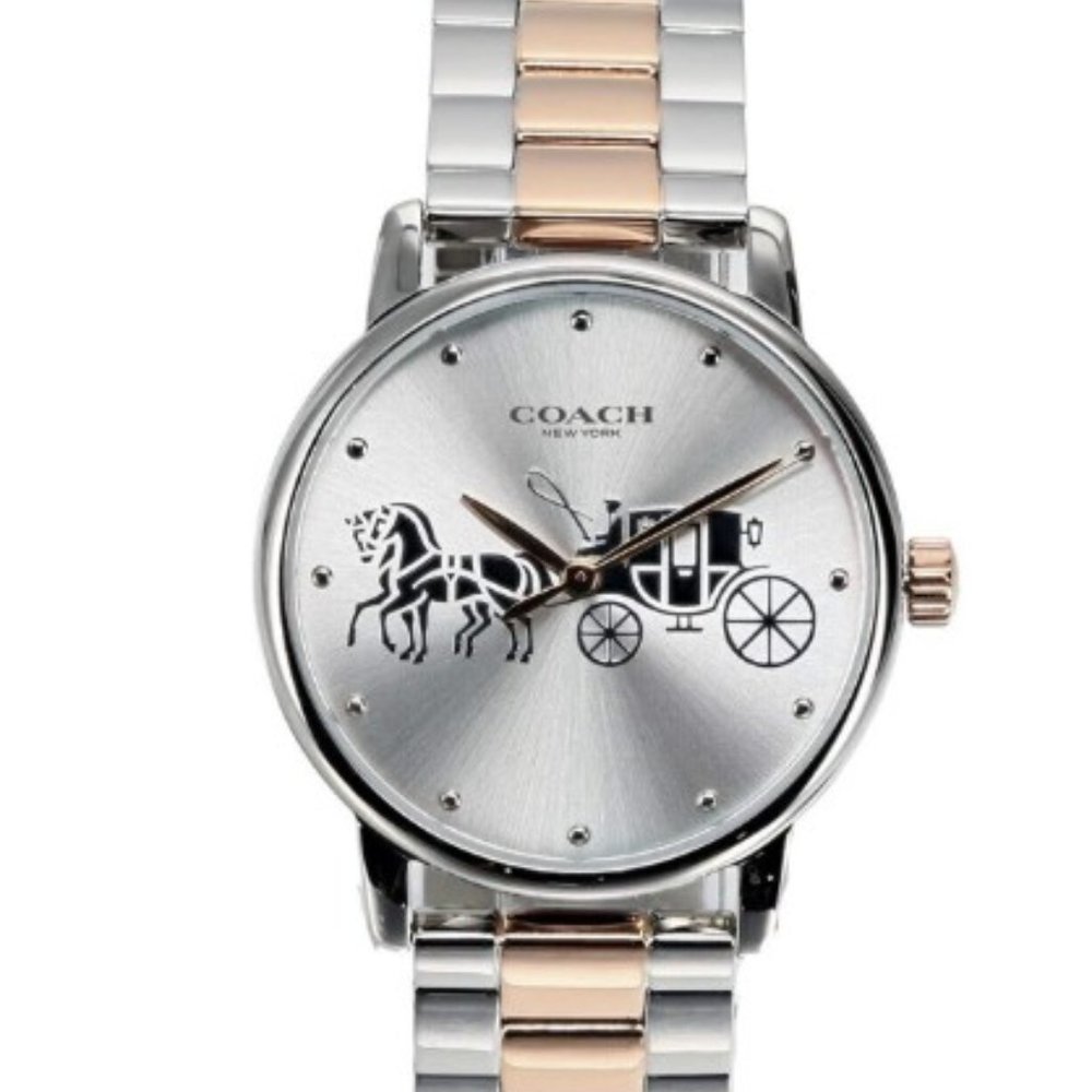 Coach Grand Carriage Silver Dial Two Tone Stainless Steel Women's Watch